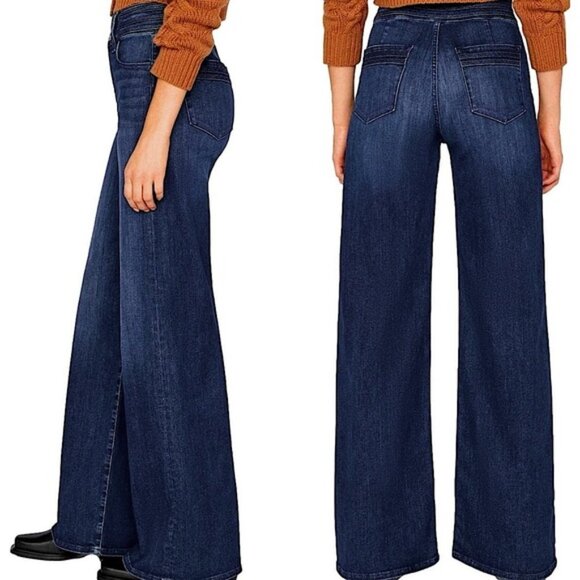 Frame Denim Jeans 27 Triple Binding Wide Leg Flare High Waist Naples Blue Double - Picture 3 of 12